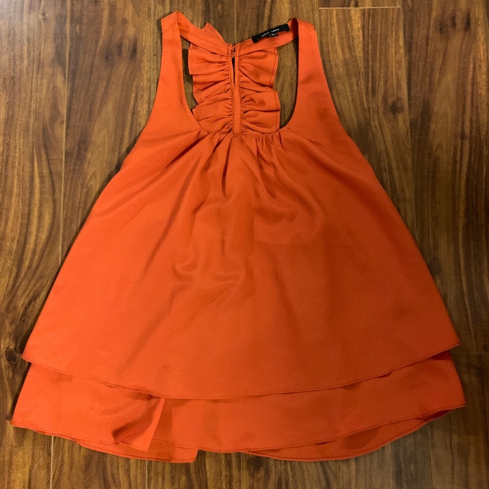 Naked Zebra Ruffle Orange Tank Top Small